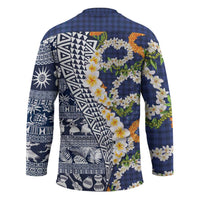Hawaiian Plumeria Lei Hockey Jersey Kakau Motifs and Palaka Half Style Blue Color LT03 - Polynesian Pride