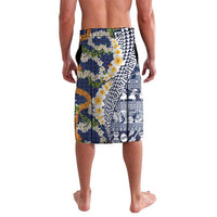 Hawaiian Plumeria Lei Lavalava Kakau Motifs and Palaka Half Style Blue Color LT03 - Polynesian Pride