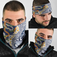 Hawaiian Plumeria Lei Neck Gaiter Kakau Motifs and Palaka Half Style Blue Color LT03 - Polynesian Pride
