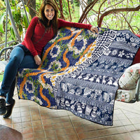 Hawaiian Plumeria Lei Quilt Kakau Motifs and Palaka Half Style Blue Color LT03 - Polynesian Pride