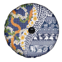 Hawaiian Plumeria Lei Spare Tire Cover Kakau Motifs and Palaka Half Style Blue Color - Polynesian Pride