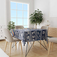 Hawaiian Plumeria Lei Tablecloth Kakau Motifs and Palaka Half Style Blue Color LT03 - Polynesian Pride