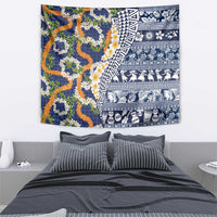 Hawaiian Plumeria Lei Tapestry Kakau Motifs and Palaka Half Style Blue Color LT03 - Polynesian Pride