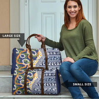 Hawaiian Plumeria Lei Travel Bag Kakau Motifs and Palaka Half Style Blue Color - Polynesian Pride