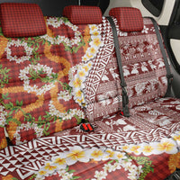 Hawaiian Plumeria Lei Back Car Seat Cover Kakau Motifs and Palaka Half Style Red Color LT03 - Polynesian Pride