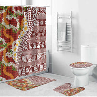 Hawaiian Plumeria Lei Bathroom Set Kakau Motifs and Palaka Half Style Red Color LT03 Bathroom Set (4 pcs) Red - Polynesian Pride