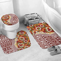 Hawaiian Plumeria Lei Bathroom Set Kakau Motifs and Palaka Half Style Red Color LT03 Mat Set Only (3 pcs) One Size Red - Polynesian Pride