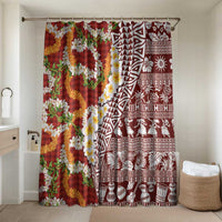 Hawaiian Plumeria Lei Bathroom Set Kakau Motifs and Palaka Half Style Red Color LT03 Shower Curtain Only Red - Polynesian Pride