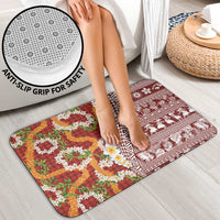 Hawaiian Plumeria Lei Bathroom Set Kakau Motifs and Palaka Half Style Red Color LT03 - Polynesian Pride