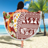 Hawaiian Plumeria Lei Beach Blanket Kakau Motifs and Palaka Half Style Red Color LT03 - Polynesian Pride