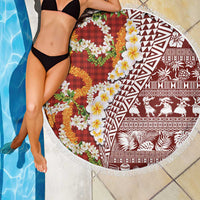 Hawaiian Plumeria Lei Beach Blanket Kakau Motifs and Palaka Half Style Red Color LT03 - Polynesian Pride