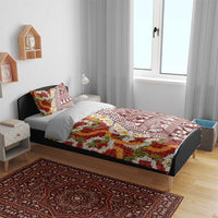 Hawaiian Plumeria Lei Bedding Set Kakau Motifs and Palaka Half Style Red Color LT03 - Polynesian Pride