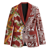 Hawaiian Plumeria Lei Blazer Kakau Motifs and Palaka Half Style Red Color LT03 Unisex Red - Polynesian Pride