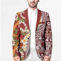 Hawaiian Plumeria Lei Blazer Kakau Motifs and Palaka Half Style Red Color LT03 - Polynesian Pride