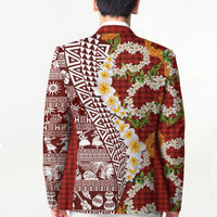 Hawaiian Plumeria Lei Blazer Kakau Motifs and Palaka Half Style Red Color LT03 - Polynesian Pride