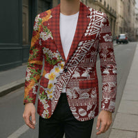 Hawaiian Plumeria Lei Blazer Kakau Motifs and Palaka Half Style Red Color LT03 - Polynesian Pride