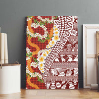 Hawaiian Plumeria Lei Canvas Wall Art Kakau Motifs and Palaka Half Style Red Color LT03 - Polynesian Pride