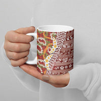 Hawaiian Plumeria Lei Ceramic Mug Kakau Motifs and Palaka Half Style Red Color LT03 - Polynesian Pride