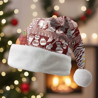 Hawaiian Plumeria Lei Christmas Santa Hat Kakau Motifs and Palaka Half Style Red Color - Polynesian Pride