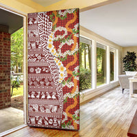 Hawaiian Plumeria Lei Door Cover Kakau Motifs and Palaka Half Style Red Color LT03 - Polynesian Pride
