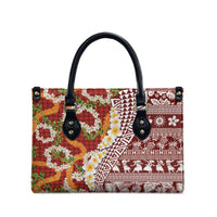 Hawaiian Plumeria Lei Leather Bag Kakau Motifs and Palaka Half Style Red Color LT03 - Polynesian Pride