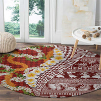 Hawaiian Plumeria Lei Round Carpet Kakau Motifs and Palaka Half Style Red Color LT03 - Polynesian Pride