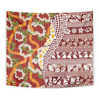 Hawaiian Plumeria Lei Tapestry Kakau Motifs and Palaka Half Style Red Color LT03 - Polynesian Pride