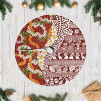 Hawaiian Plumeria Lei Tree Skirt Kakau Motifs and Palaka Half Style Red Color LT03 Casual Red - Polynesian Pride