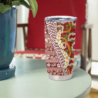 Hawaiian Plumeria Lei Tumbler Cup Kakau Motifs and Palaka Half Style Red Color LT03 - Polynesian Pride