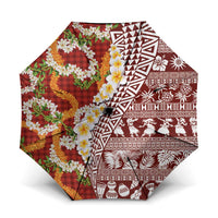 Hawaiian Plumeria Lei Umbrella Kakau Motifs and Palaka Half Style Red Color LT03 One Size Folded 11.42 inch Opened Diameter 37.4 inch Red - Polynesian Pride