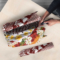 Hawaiian Plumeria Lei Umbrella Kakau Motifs and Palaka Half Style Red Color LT03 - Polynesian Pride