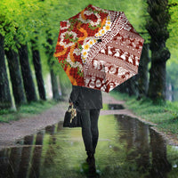 Hawaiian Plumeria Lei Umbrella Kakau Motifs and Palaka Half Style Red Color LT03 - Polynesian Pride