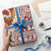 Hawaiian Plumeria Lei Wrapping Paper Kakau Motifs and Palaka Half Style Red Color - Polynesian Pride