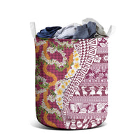 Hawaiian Plumeria Lei Laundry Basket Kakau Motifs and Palaka Half Style Pink Color - Polynesian Pride