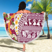 Hawaiian Plumeria Lei Beach Blanket Kakau Motifs and Palaka Half Style Pink Color LT03 - Polynesian Pride