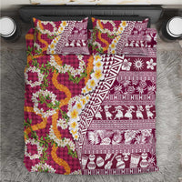 Hawaiian Plumeria Lei Bedding Set Kakau Motifs and Palaka Half Style Pink Color LT03 Pink - Polynesian Pride