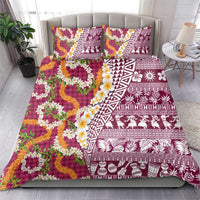 Hawaiian Plumeria Lei Bedding Set Kakau Motifs and Palaka Half Style Pink Color LT03 - Polynesian Pride