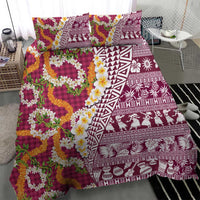 Hawaiian Plumeria Lei Bedding Set Kakau Motifs and Palaka Half Style Pink Color LT03 - Polynesian Pride