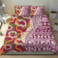 Hawaiian Plumeria Lei Bedding Set Kakau Motifs and Palaka Half Style Pink Color LT03 - Polynesian Pride
