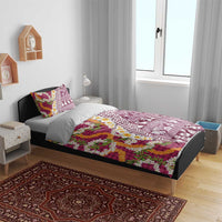 Hawaiian Plumeria Lei Bedding Set Kakau Motifs and Palaka Half Style Pink Color LT03 - Polynesian Pride