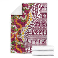 Hawaiian Plumeria Lei Blanket Kakau Motifs and Palaka Half Style Pink Color LT03 - Polynesian Pride