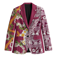 Hawaiian Plumeria Lei Blazer Kakau Motifs and Palaka Half Style Pink Color LT03 Unisex Pink - Polynesian Pride