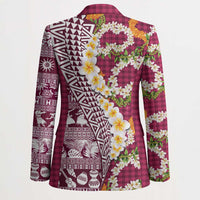 Hawaiian Plumeria Lei Blazer Kakau Motifs and Palaka Half Style Pink Color LT03 - Polynesian Pride