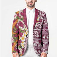Hawaiian Plumeria Lei Blazer Kakau Motifs and Palaka Half Style Pink Color LT03 - Polynesian Pride