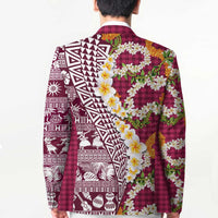 Hawaiian Plumeria Lei Blazer Kakau Motifs and Palaka Half Style Pink Color LT03 - Polynesian Pride