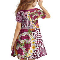 Hawaiian Plumeria Lei Family Matching Off The Shoulder Long Sleeve Dress and Hawaiian Shirt Kakau Motifs and Palaka Half Style Pink Color - Polynesian Pride