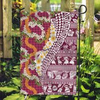 Hawaiian Plumeria Lei Garden Flag Kakau Motifs and Palaka Half Style Pink Color LT03 Garden Flag Pink - Polynesian Pride