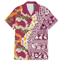 Hawaiian Plumeria Lei Hawaiian Shirt Kakau Motifs and Palaka Half Style Pink Color LT03 Pink - Polynesian Pride