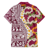 Hawaiian Plumeria Lei Hawaiian Shirt Kakau Motifs and Palaka Half Style Pink Color LT03 - Polynesian Pride