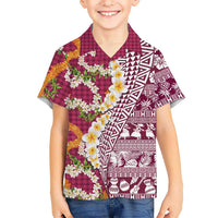 Hawaiian Plumeria Lei Hawaiian Shirt Kakau Motifs and Palaka Half Style Pink Color LT03 - Polynesian Pride